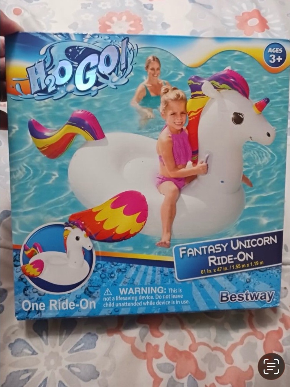 H2O Go! Fantasy Unicorn Ride-On Float – White with Pink & Rainbow Accents